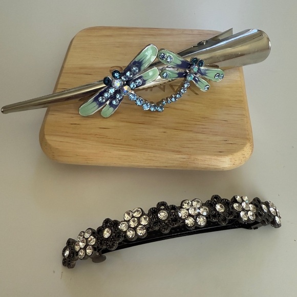Y2K Metal Hair Accessories Dragonfly Swarovski Rhinestone Duckbill Clip No Slip - Picture 1 of 5
